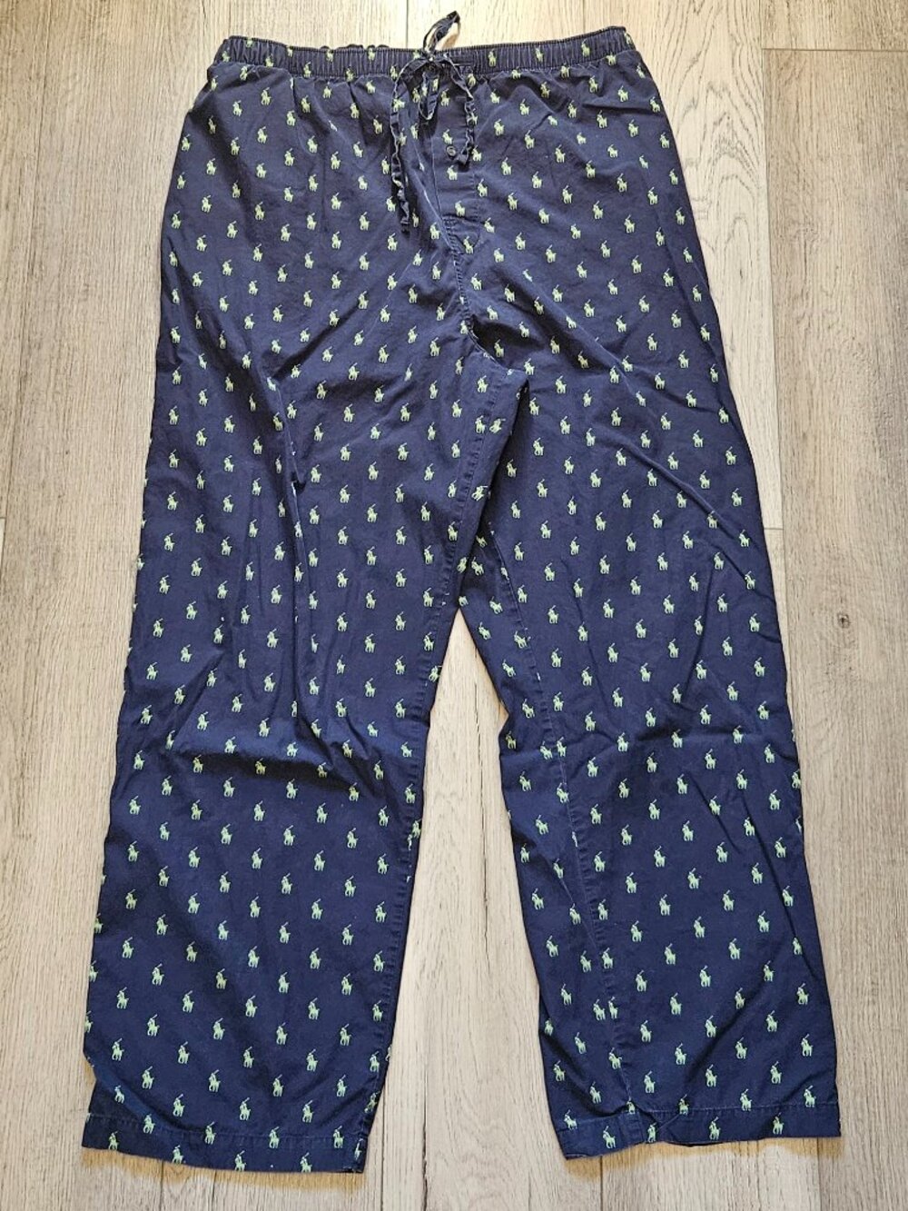 Polo Ralph Lauren Mens Large Navy Blue Green Pony Print Pajama Lounge Pants L 30